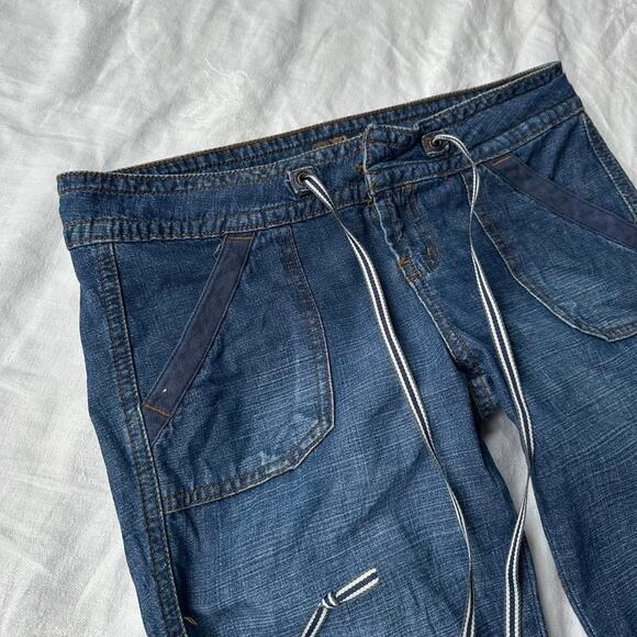 Vintage Y2K LEI Blue Flare Tie Skinny Low Rise Denim Jeans - Picture 6 of 8